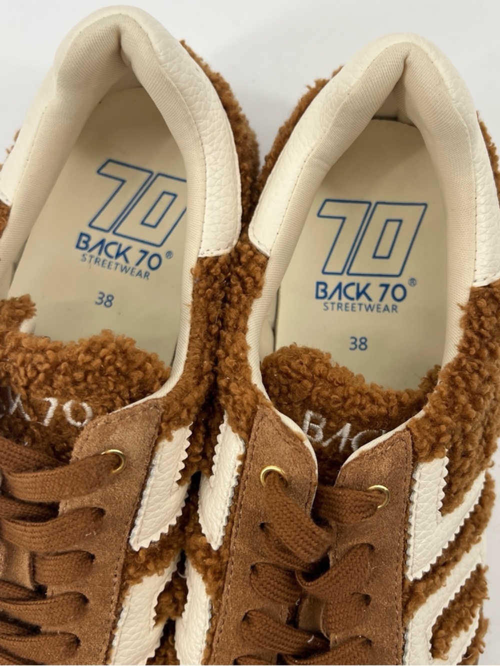 Back70 Faux Shearling Brown Cream Accent Athleisure Lace Up Women's Sneakers 38 - Picture 5 of 7